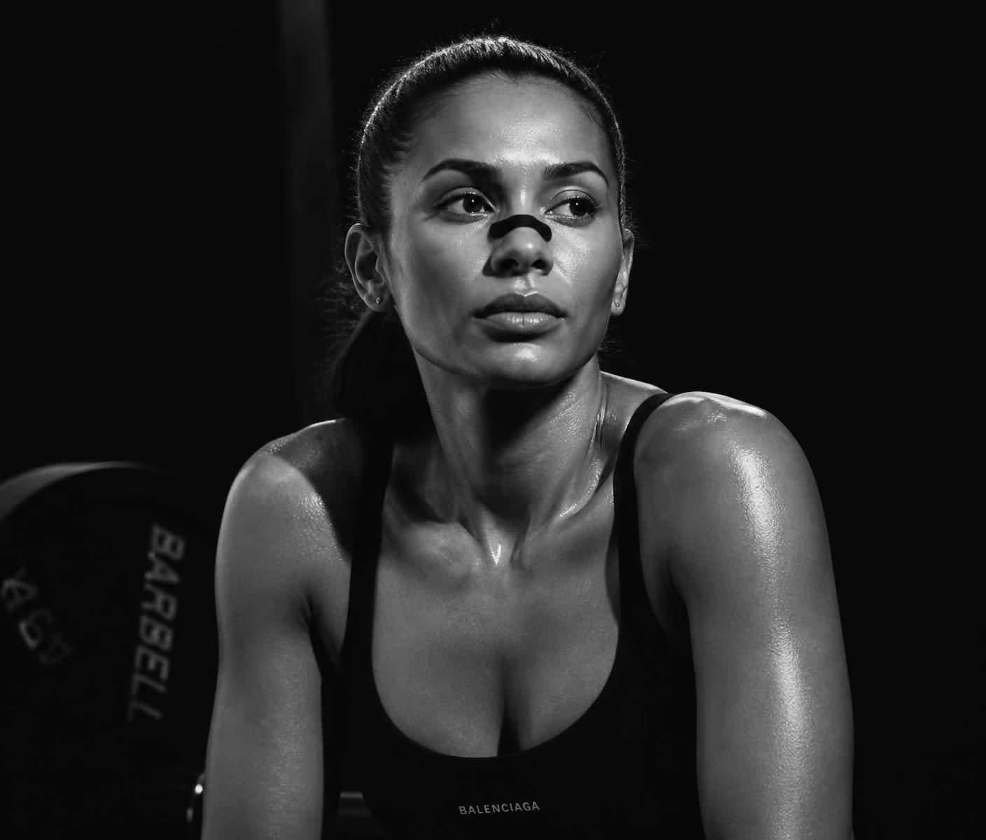 Atleta a treinar no ginásio com fita nasal Pure Air